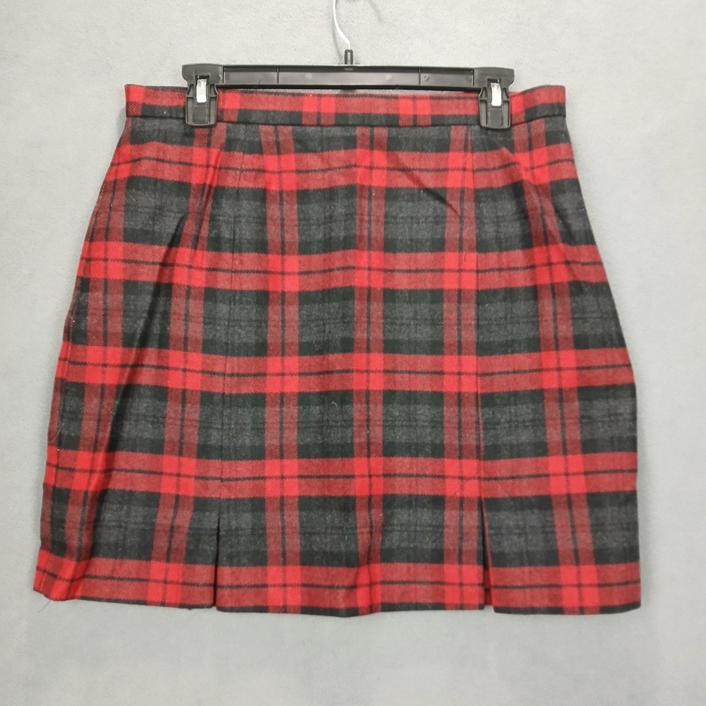 Vintage Easy Pieces NY Mini Skirt Womens 14 Red Black Plaid Wool‎ Career Formal